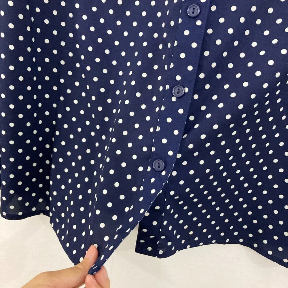 Notations Navy Blue Polka Dot, Lightweight, poly SOFT drape Shirt. Like NEW! - Picture 5 of 11